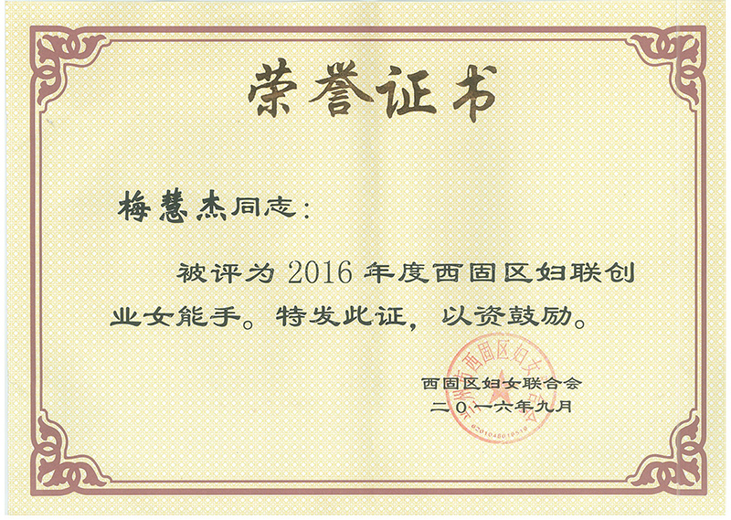 2016年度西固區(qū)婦聯(lián)創(chuàng)業(yè)能手